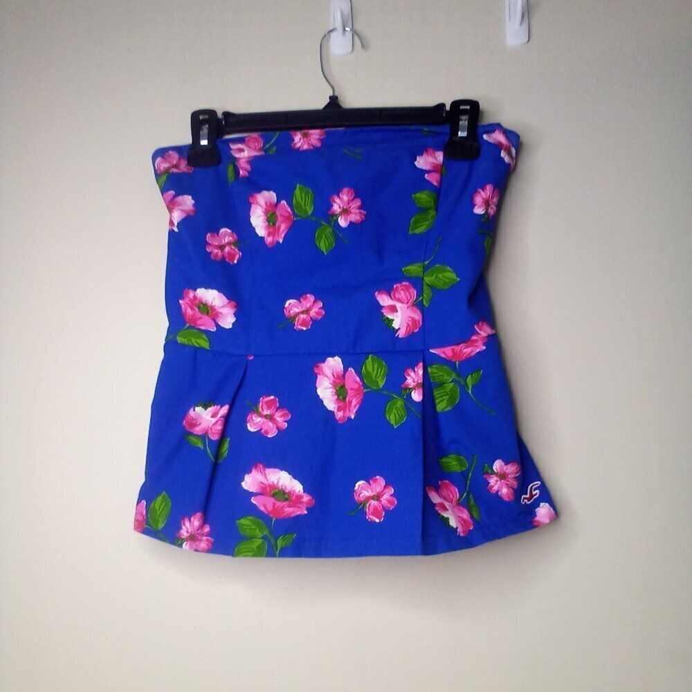 Hollister Tube Top Juniors L Strapless Smocked Back Bustier Y2K Floral Blue Pink
